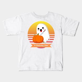 Halloween Cute Ghost Carving a Pumpkin *Is Lobotomy Time* Kids T-Shirt